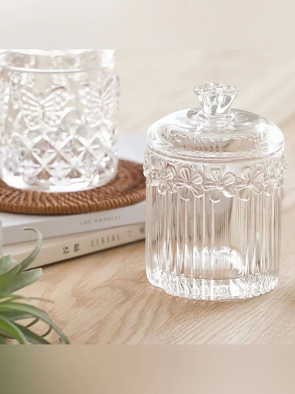 2 Pack Qtip Holder Glass Apothecary Jars with Lids